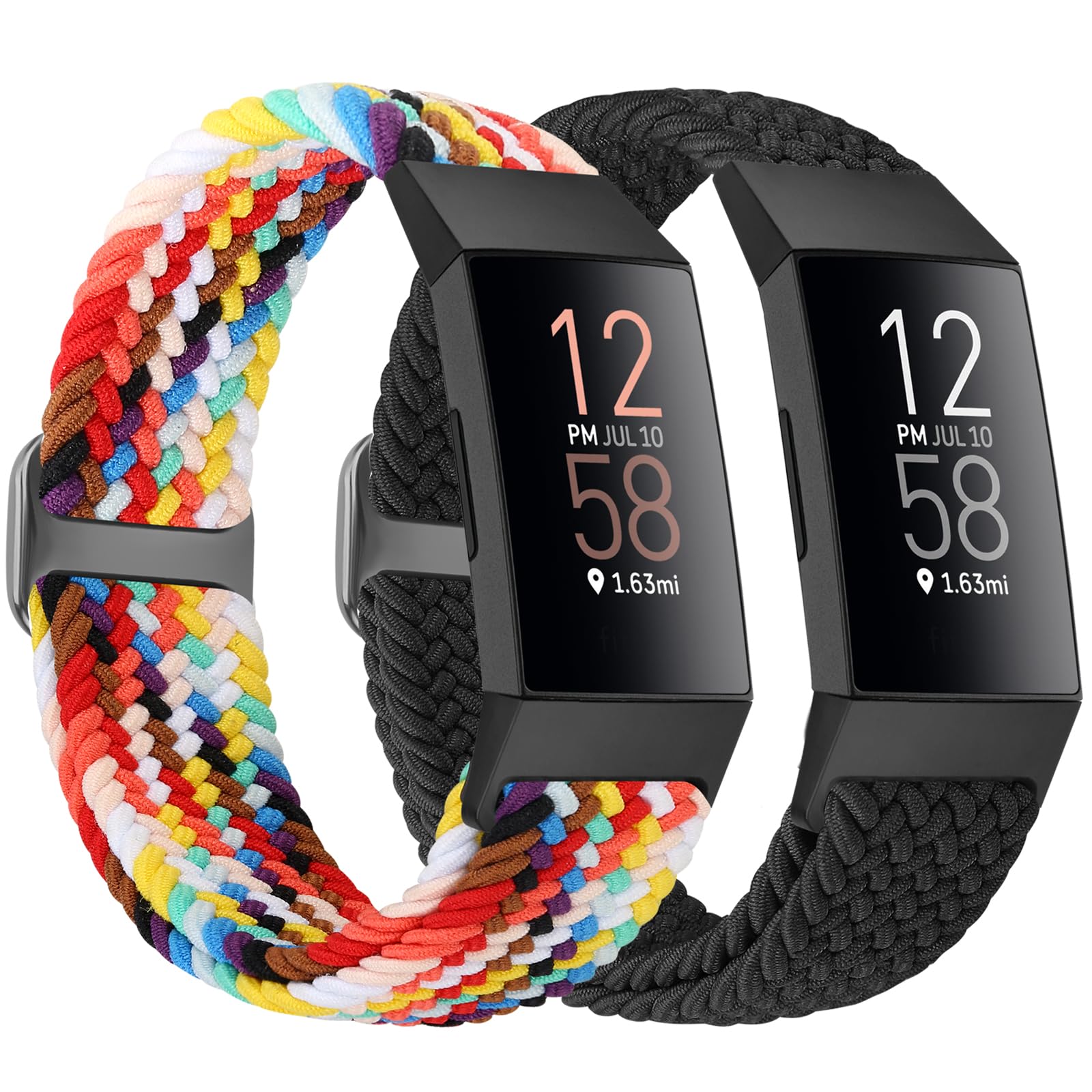 Bcuckood Braided Strap Compatible with Fitbit Charge 4/Charge 3 Straps for Women Men, Adjustable Elastic Sport Soft Nylon Replacement Wristband for Fitbit Charge 4/Charge 3/SE, 2PCS