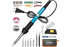 Soldering Iron Kit, ILIBILIB 60W Adjustable Temperature Welding Iron From 200 To 450℃ With 5 Replaceable Tips, Solder Wire, Stand, Desoldering Pump, Portable Bag for Soldering and Repair-110V Us Plug