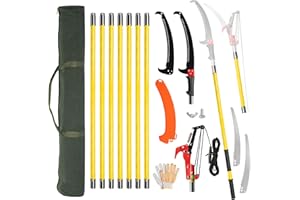 Outvita Manual Pole Saw, 30 Feet Extendable Tree Pruner with Knives and Storage Pocket, Sharp Steel Blade and Scissors High Branches Trimming for Pruning Palms and Shrubs(Yellow)