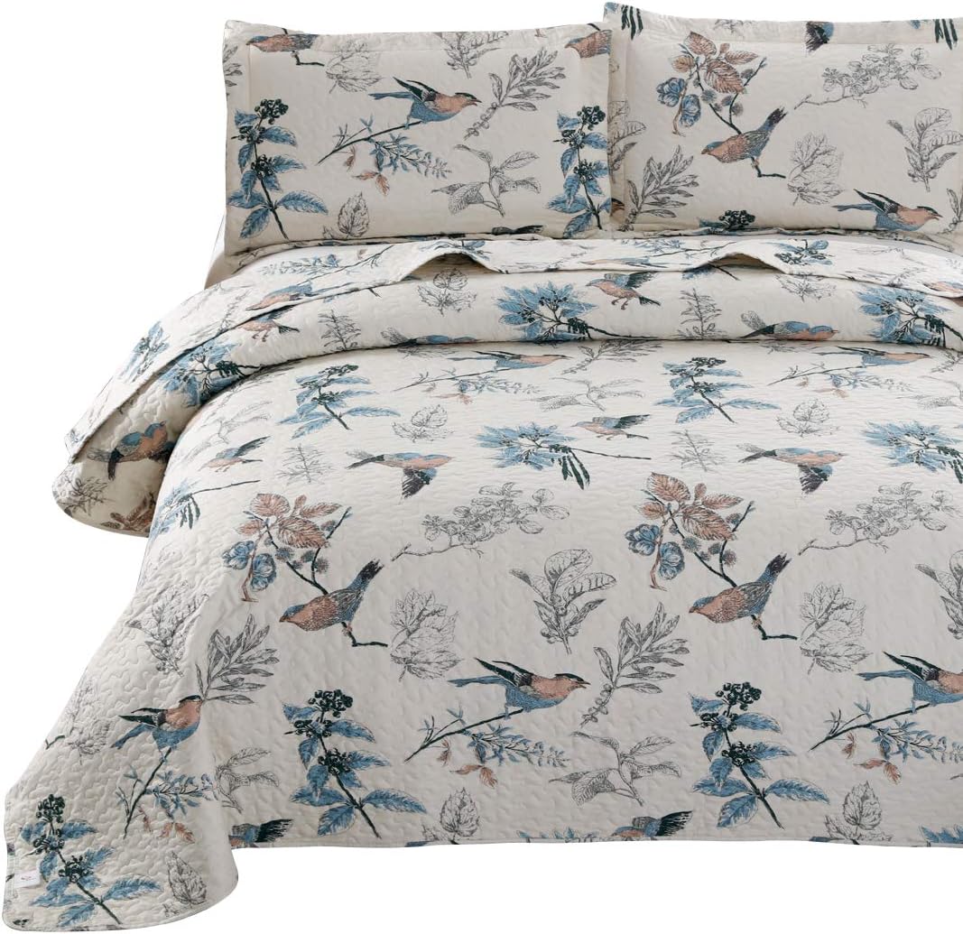 VITALE Queen Size Summer Bedspread Set Jacquard Birds