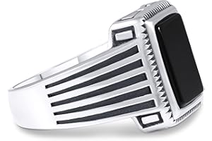 CHIMODA Men’s Stainless Steel Ring with Black Agate Stone – Statement Rings for Men | Durable Mens Jewelry, Anillos para Hombre, Fashion Pinky Ring