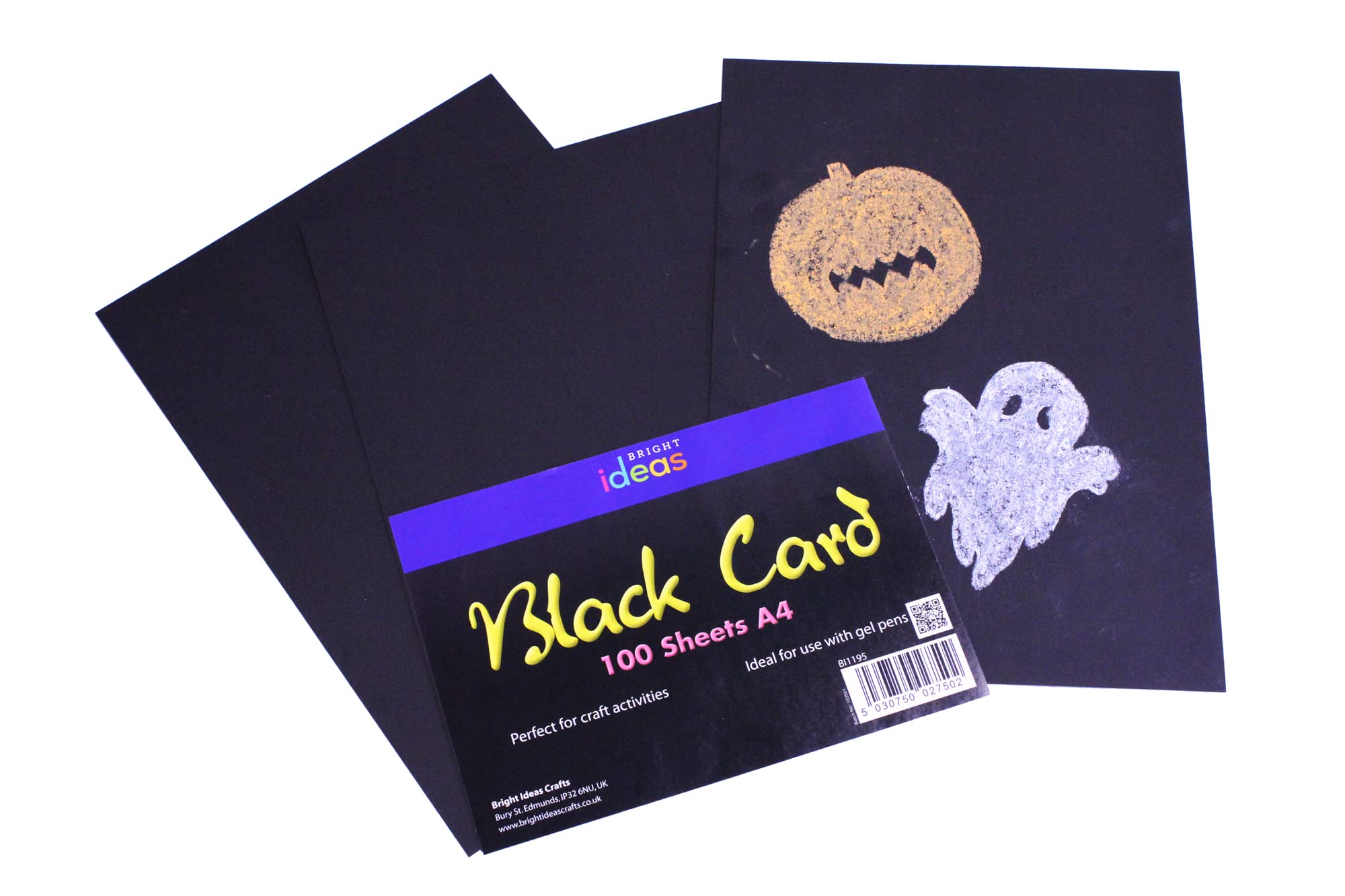 Bright Ideas Black Card – Sheet Size: A4 29.7cm x 21cm, Pack of 100 Sheets. 225gsm Stationery Paper for Arts and Crafts, Ideal for Schools, Home Crafting and Kids Scrapbooking. BI1195.