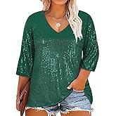 TIYOMI Plus Size Sequin Tops for Women 3/4 Sleeve Party Tunics XL-5XL