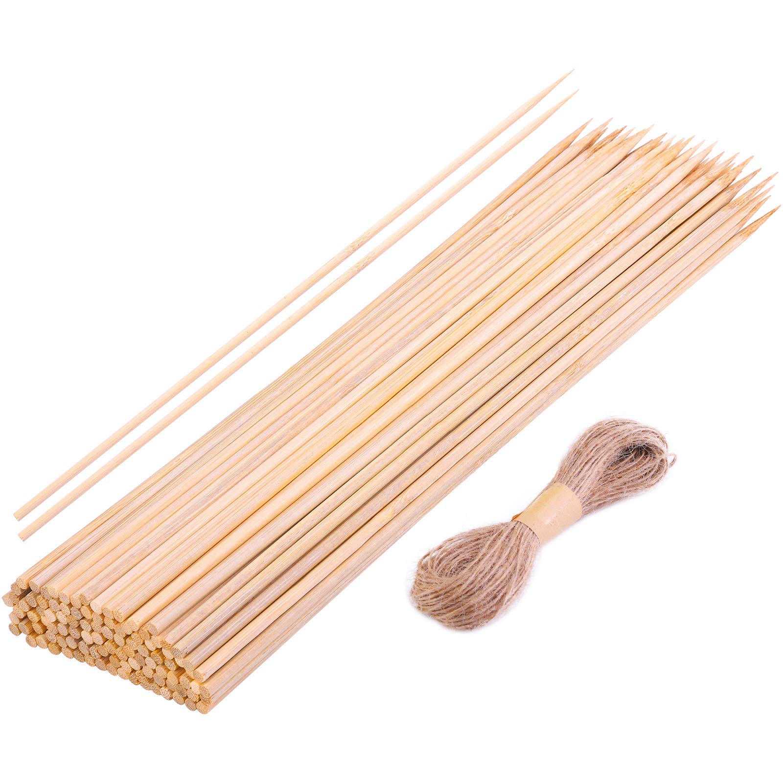 ELCOHO 120 Pieces 12 inches Bamboo Sticks Garden Plant Support Stakes Wood Plant Stakes Wooden Sign Sticks with Jute Twine for Plants, Flower, Garden, Natural