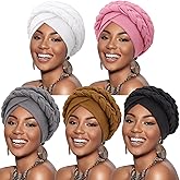 DRESHOW African Women Turban Caps Beanie Twist Headscarf Pre-Tied Double Twisted Braids Headwraps for Women Chemo Cancer Cap