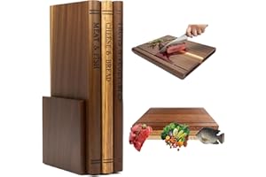 Acacia Wood Book Cutting Board Set with Stand - Decorative Cutting Boards that Look Like Books, 3-Piece Wooden Chopping Board