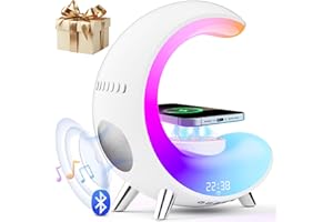 BURLAN Multifunctional Bluetooth Speaker with Desk Lamp, Table Lamp Ambient Lighting with Wireless Fast Charging, Alarm Clock, Running Lights Table Lamps, Mood Lights