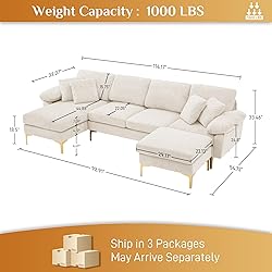 Wrofly U-Shaped Sectional Sofa Couch, 114" Comfy