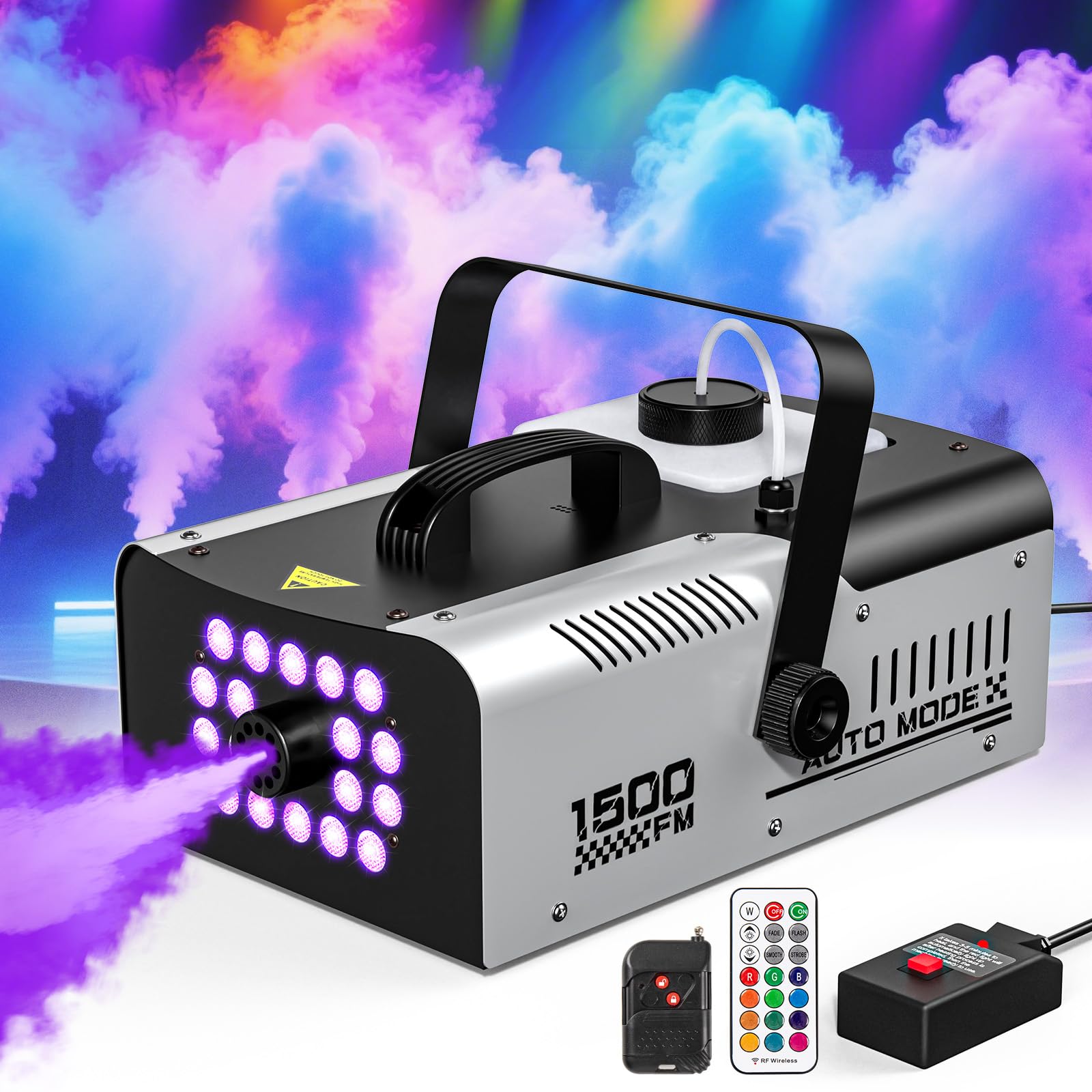 Photo 1 of 1500W Fog Machine Outdoor Indoor, Halloween Smoke Machine with 20000 CFM Fog Output, 18 Lights 13 Colors and Remote Controls, Perfect for Party Stage Effect