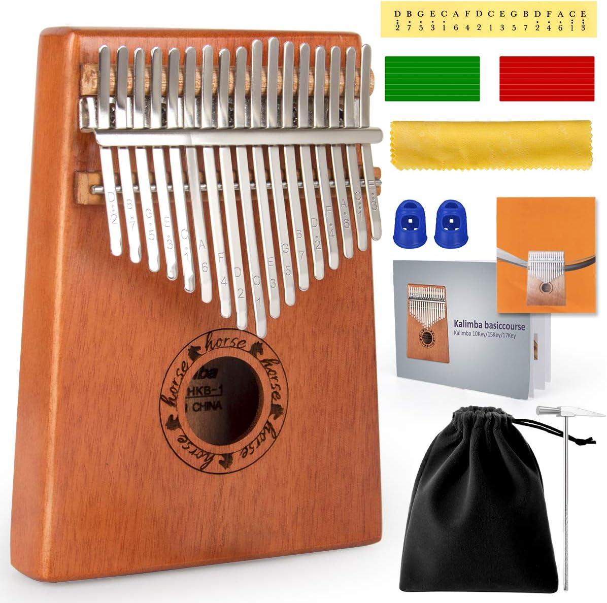 Kalimba,Horse 17 Keys Mahogany Kalimbas Thumb Piano Start Kits for Kids