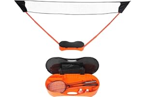 Livebest Portable Badminton Net Set Storage Box Base with 2 Battledores 2 Shuttlecocks Large 10x5 Feet Net for Ball Games Outdoor Team Sports (Orange)