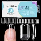 TOMICCA Square Short Nail Tips 240Pcs Half Matte Full Cover Clear Acrylic