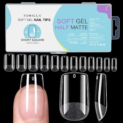 TOMICCA Square Short Nail Tips 240Pcs Half Matte Full Cover Clear Acrylic