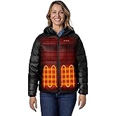 ORORO Women's Lightweight Packable Heated Down Jacket with Hood, 4-Zone Heated Jacket with USB-C Rechargeable Battery