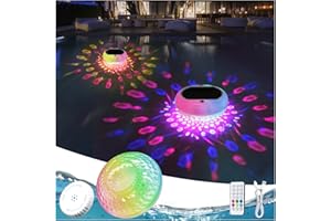BOXPSII Solar Pool Chlorine Floater, USB Rechargeable Floating Pool Lights, 2600mAh 6.7 Inch IP68 Waterproof 13 Color Floating Lights Upper Lower Glow Adjustable Chlorine Dispenser for 1" & 3" 1 Pack
