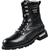 Dream Apparel Mens Motorcycle Boots for Riding Biker with Side Zipper, Waterproof Black Faux Leather Biker Boots Ankle Booties, Lace Up Military Combat Booties with Low Heel