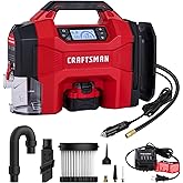 CRAFTSMAN 3-in-1 Cordless Portable Tire Inflator 160 PSI Air Compressor, 4.0Ah Battery & 12V Charger, Car Vacuum, Dust Blower & LED Light for Car, Bike, Ball, Inflatable Mat & SUP