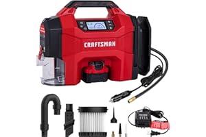 CRAFTSMAN 3-in-1 Tire Inflator Kit with Battery & Charger, 160 PSI Portable Air Compressor, Car Vacuum & Dust Blower with LED Light (Includes 4.0Ah Battery & 12V Charger)
