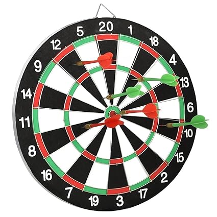Krireen Dart Board | Double Sided Portable Board | Game for Adults & Kids | Round Metal Wiring Steel Tip with 6 Metal Darts
