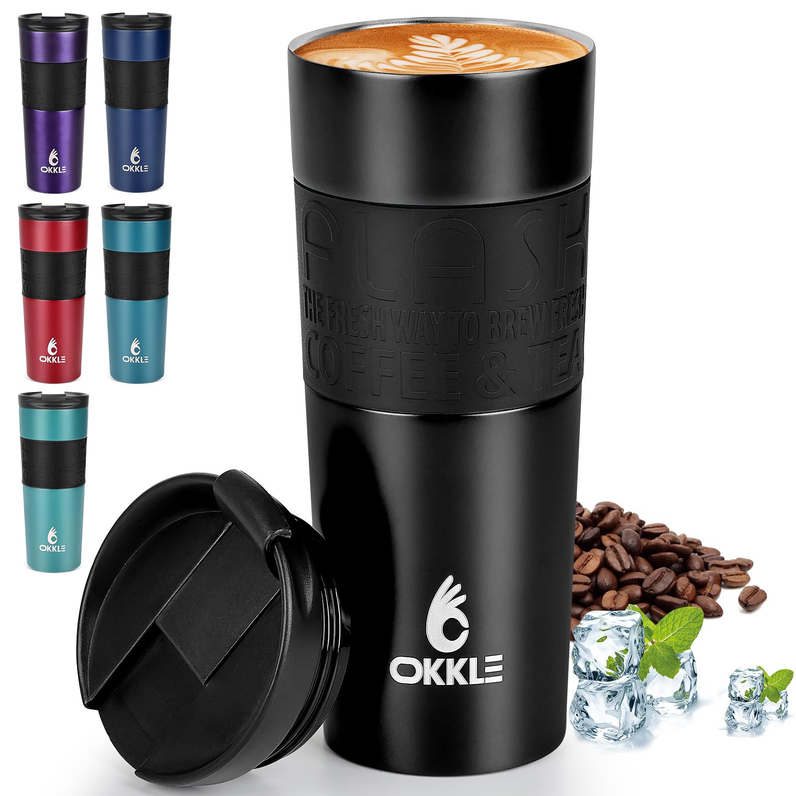 OKKLE Travel Mugs for Hot Drinks 600ml, Insulated Coffee Mug with Leakproof Lid BPA-Free Coffee Travel Mug, Vacuum Insulation Stainless Steel Cup for Hot and Cold Coffee and Tea