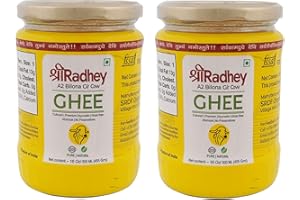 SHREERADHEY SHREE RADHEY A2 Bilona Gir Cow Ghee | 500 ML X 2 | Traditional Bilona Method | Cultured | Premium | Immunity Booster | Pure | Healthy | Fresh | Lactose and gluten free | Keto Friendly | Glass Bottle