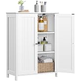 Yaheetech Small Bathroom Storage Cabinet for Towels with 2 Doors, White | Slim Freestanding Floor Organizer, 2 Adjustable Shelves Hold Toiletries, Fits Halls or Laundry Rooms, Beadboard MDF, 12" Deep