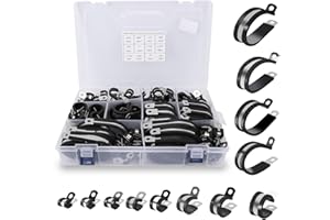 125Pcs Cable Clamp Assortment Kit, 12 Sizes Stainless Steel Rubber Cushioned Insulated Pipe Clamps Cable Clips Cable Clamps f