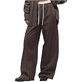 GORGLITTER Women's Double Waist Stripe Pants Pinstripe Wide Leg Trousers Business Casual Pants