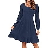 AUSELILY Womens Fall Dress 2025 Square Neck Long Sleeve Dresses Casual A Line Knit Sweater Dress with Pockets
