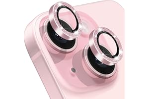 Hsefo Compatible with iPhone 15 & 15 Plus Camera Lens Protector, Bling Glitter 9H Tempered Glass Camera Cover Anti Scratch Shockproof Screen Protector Individual Metal Lens Ring - 2PCS Glitter Pink