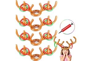 OMAKY 4 Pack Inflatable Antler Ring Games, Reindeer Ring Stocking Stuffers for Christmas Party Games Funny Gifts Kids Adults Outdoor Indoor Favors (4 Antlers,16 Rings,1 Pump)