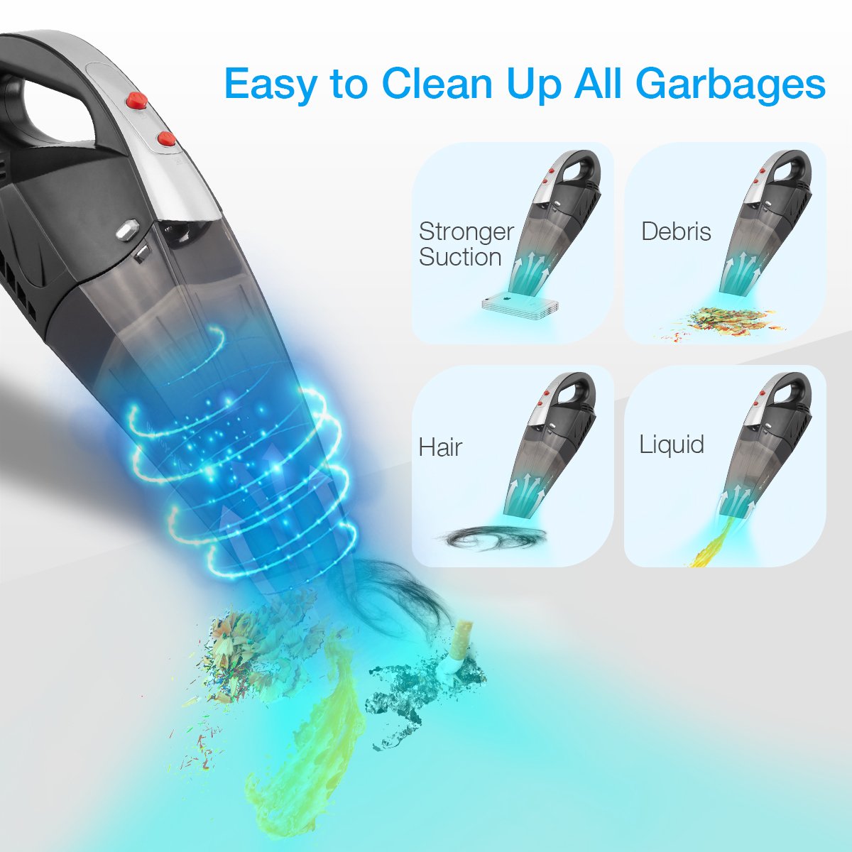 isYoung Car Vacuum Cleaner with LED Light, 4500PA Stronge Suction Portable Handheld Auto Vaccum Cleaner for Car, 14.8FT(4.5M) Power Cord with Carrying Bag, One Extra HEPA Filter