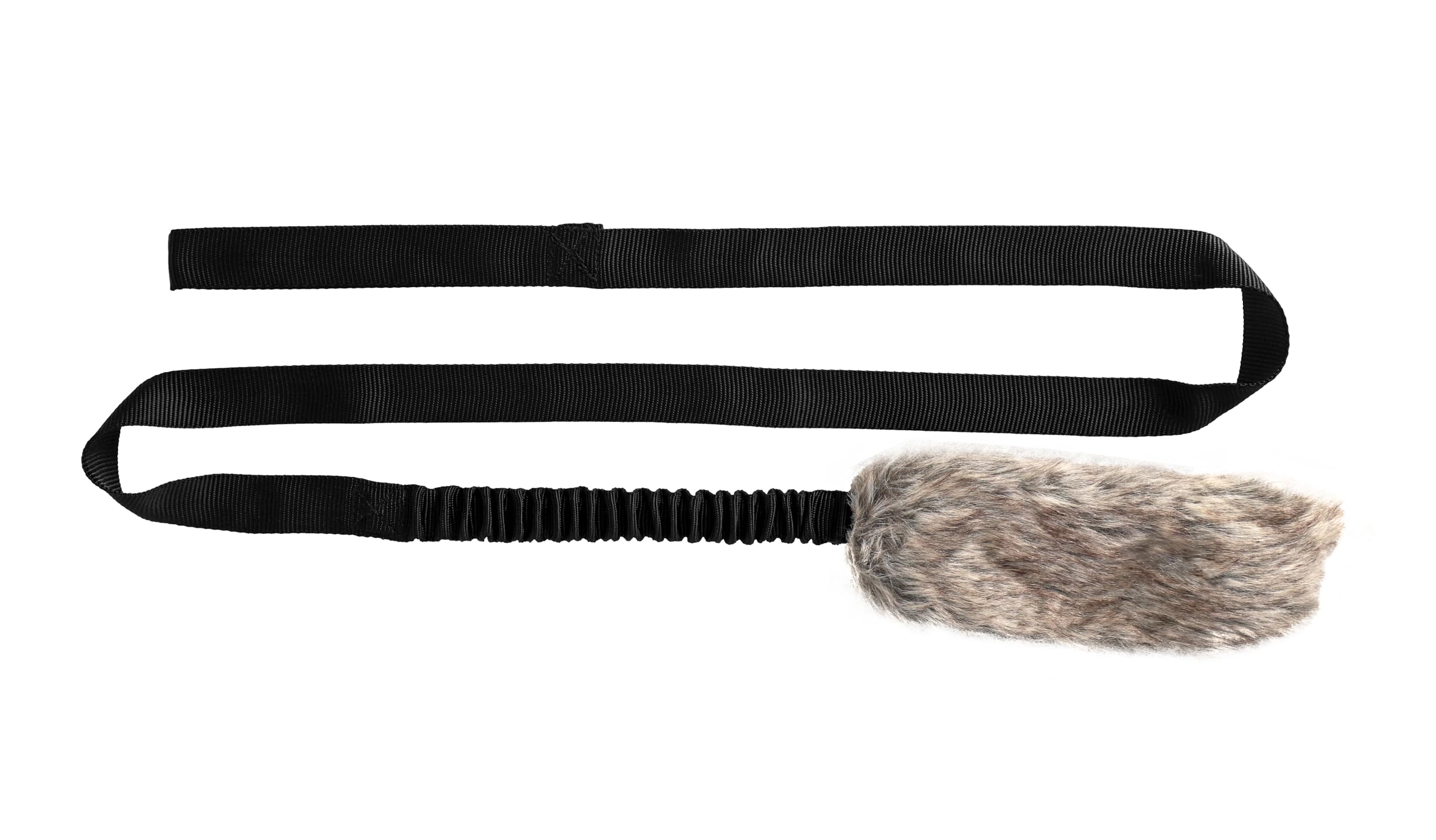 DINGO Fleece Dog Toy Artificial Fur Racer Squeaky Teaser Dog Wand 150 cm Long Bungee Handle for Agility, Dog Training, Reward, Retrieve, Chasing, Play Black 15585