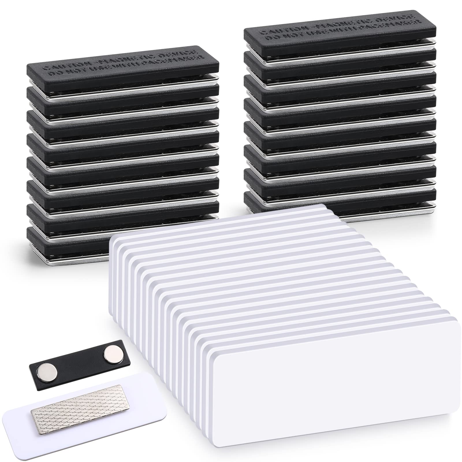 Photo 1 of Chinco 50 Packs Magnetic Name Tags Blank DIY Name Tag Badge Holders with Magnetic Backing White Round Corners and Plastic Blank Badge for Personalized Shirts Office School, 1 x 3 Inches (Black)