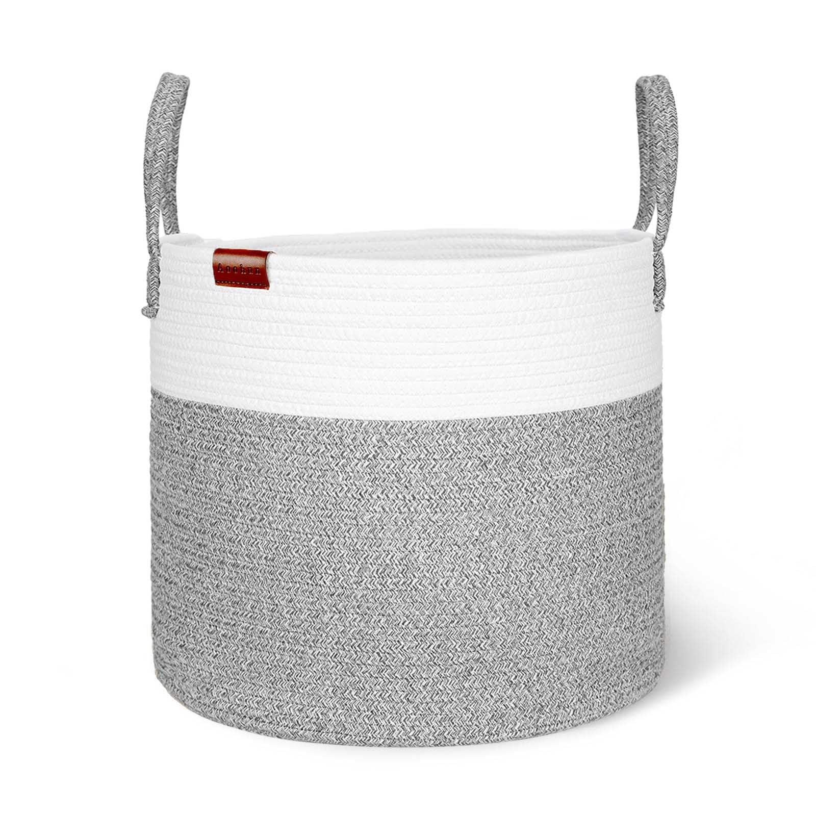 Aoohun Cotton Rope Laundry Basket, Woven Storage Baskets Collapsible Toy Hamper Storage Organiser Grey Small 38 x 35 cm