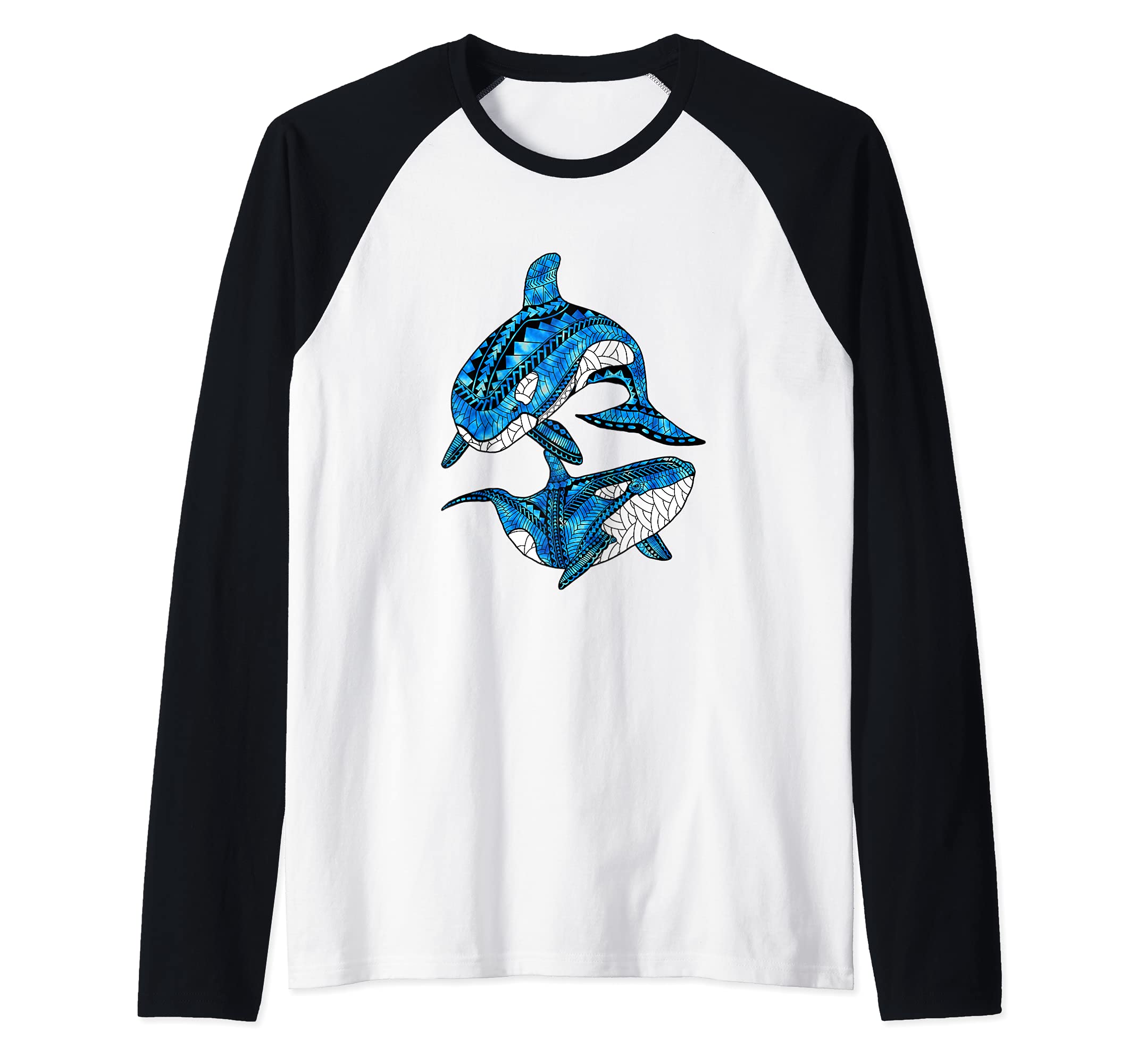 Tribal Orca Killer Whales Raglan Baseball Tee