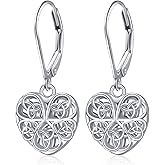Valentines Day Gifts S925 Sterling Silver Heart Dangle Drop Leverback Clasp Lever back Earrings for Women Jewelry