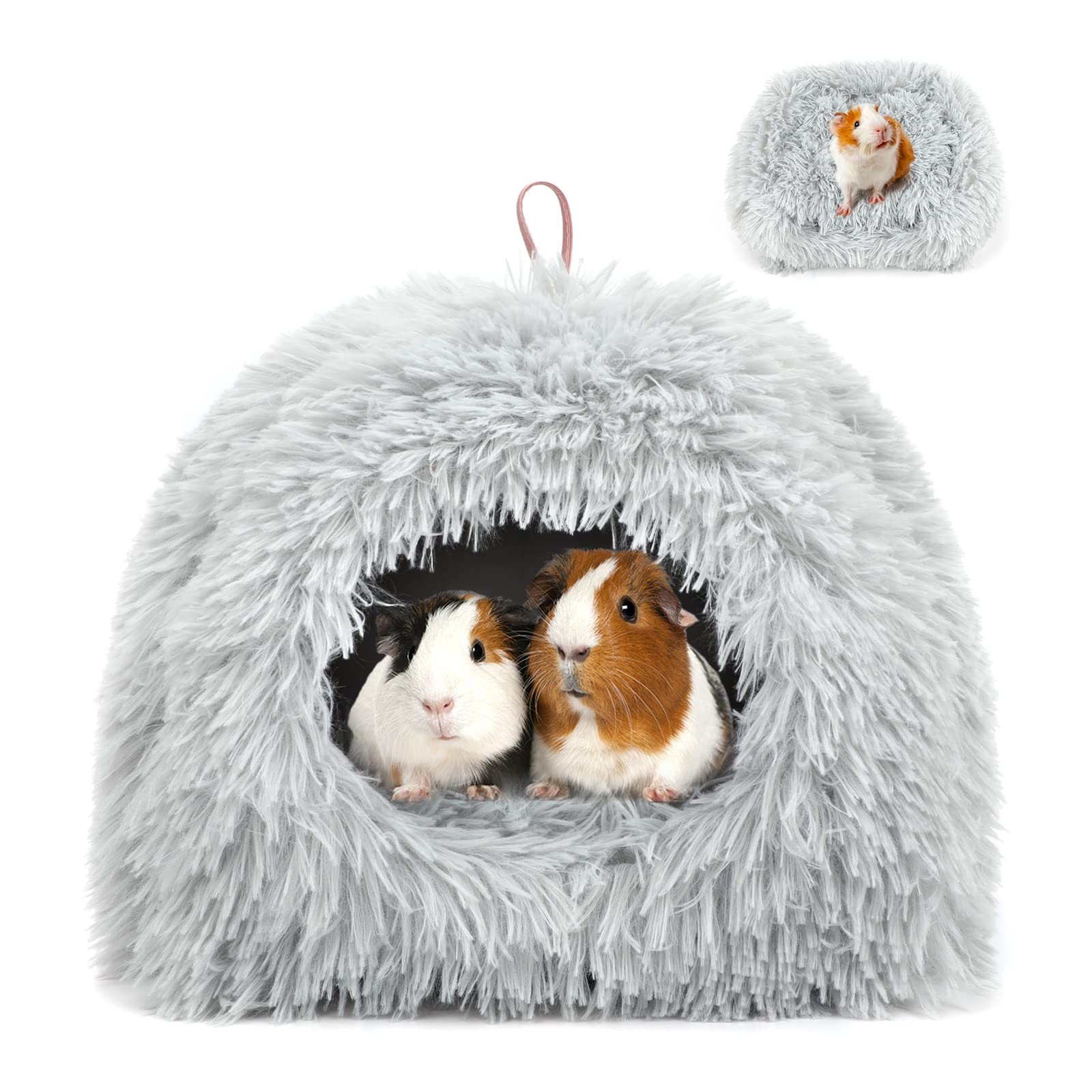 Sbayool Warm Guinea Pig Bed, Cosy Plush Guinea Pig Hideout with Movable Pad, Guinea Pig Hideaway for Hedgehogs Chinchillas and Other Small Animals 28×28×22CM, Grey