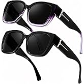LVIOE 2 Pack Polarized Fit Over Sunglasses for Women Men Oversized Square Over Glasses Sunglasses with UV Protection LS7511
