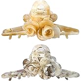 SINIDE Large Cellulose Acetate Hair Claw Clips, Tortoise Shell Celluloid Flower Claw Clip for Women Banana Barrettes Clips for Long Thick Thin Hair, Non-slip Jaw Clamps Fashion Accessories (2 Pack)
