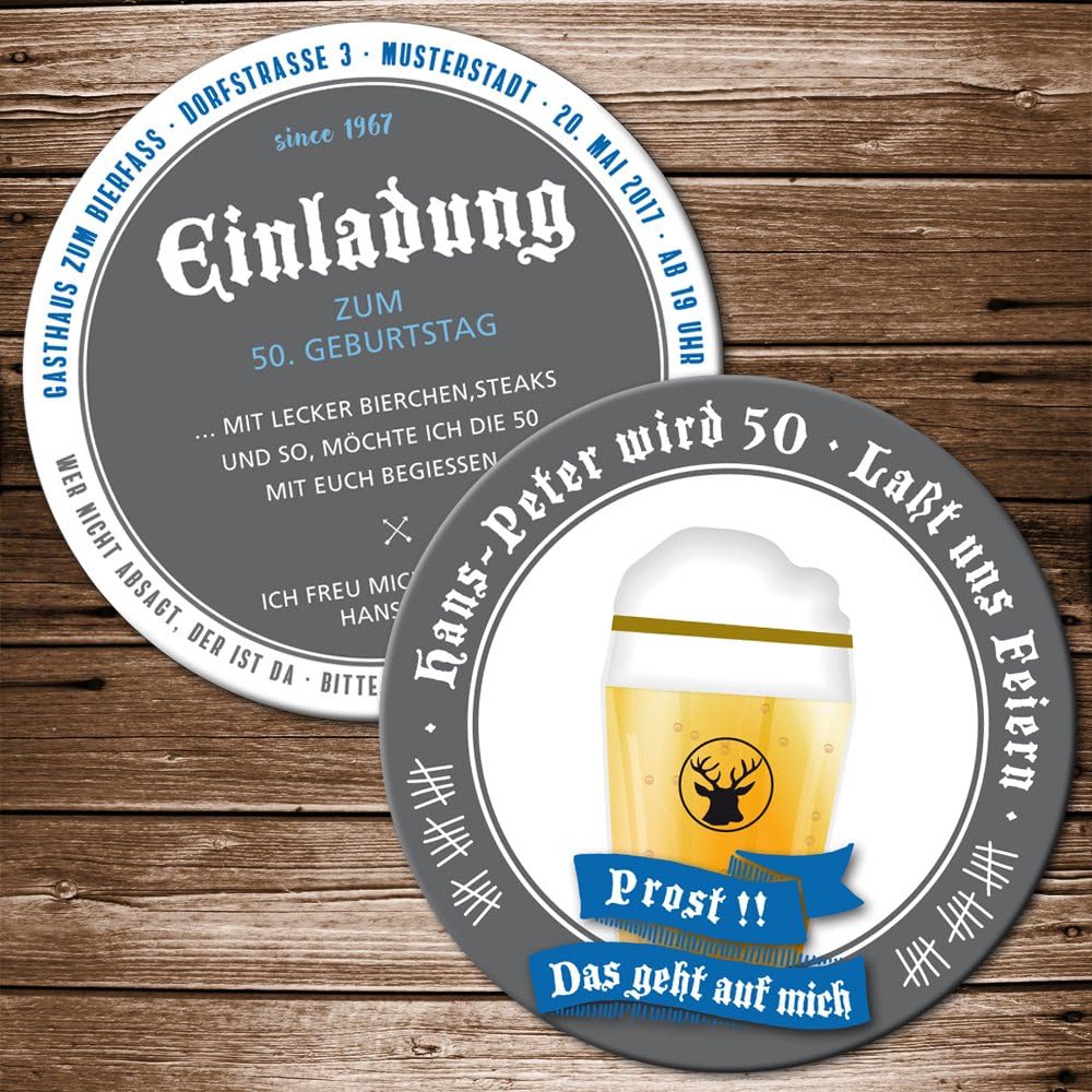 25 Echte Bierdeckel Einladung Geburtstag Motiv Bierglas Prost Bieruntersetzer Karte Originelle Individuelle Einladungskarte 25 Amazon De Burobedarf Schreibwaren