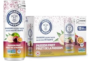 THIRSTY BUDDHA Sparkling Coconut Water with Passion Fruit, No Added Sugar, Pure Coco Drink, Natural Fruit Flavour, Electrolyt