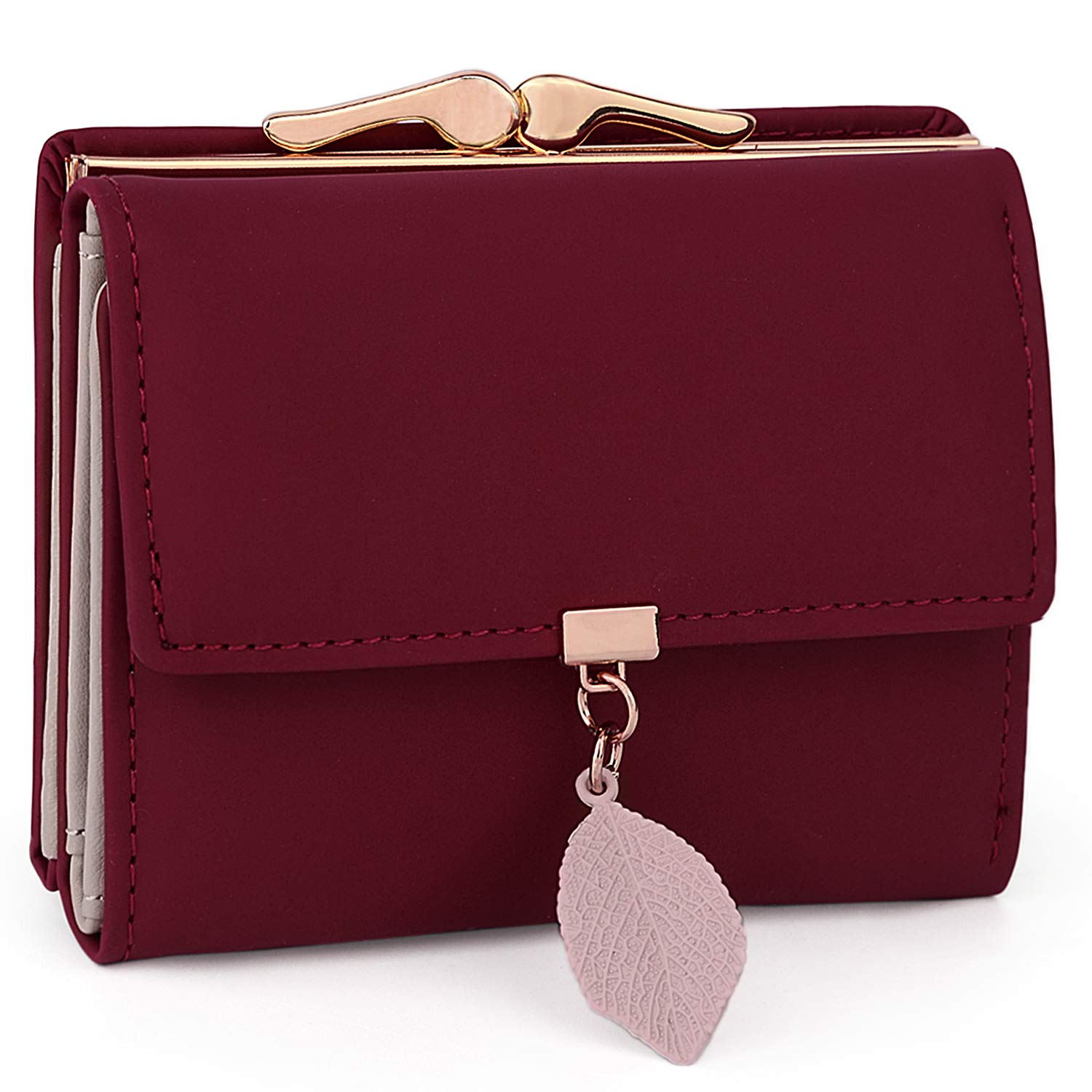 UTOLadies Purses RFID Blocking Wallets for Women with Zipper Coin Pocket 6 Card Slots Leaf Pendant Faux Leather