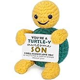 Son Gifts from Mom Dad, Easter Basket Stuffers Egg Fillers for Son Adults, Teen Boy Gifts Trendy Stuff, Birthday Fathers Day Graduation College Gift for Sons, Funny Small Cute Emotional Crochet Turtle