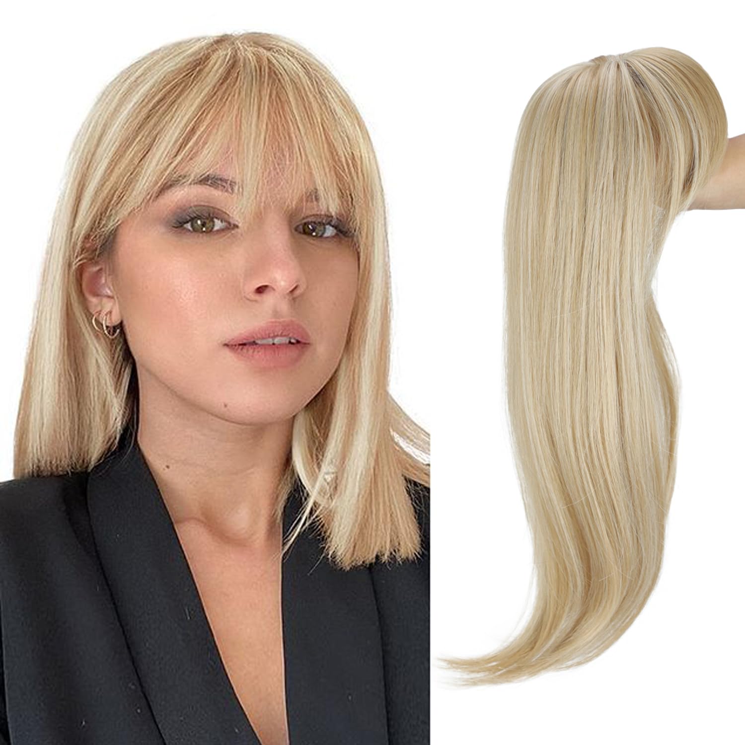Clip in Fringe, 3D 360° Cover Hair Toppers for Women Fake Fringe Clip in Bangs Clip Wispy Fake Bangs 18 Inch Fluffy Toppers Hair Pieces for Women (H26 60#)