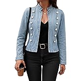 DEPENSL Womens Jean Jacket Trendy Cropped Long Sleeve Crop Jackets Cute Open Front Denim Blazer