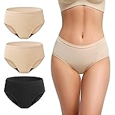 REELINDRY Incontinence Underwear for Women Washable Absorbent Leak Proof Postpartum Cotton Panties for Bladder Leakage 2.0 oz 3 Pack (1 Black-2 Beige, M)