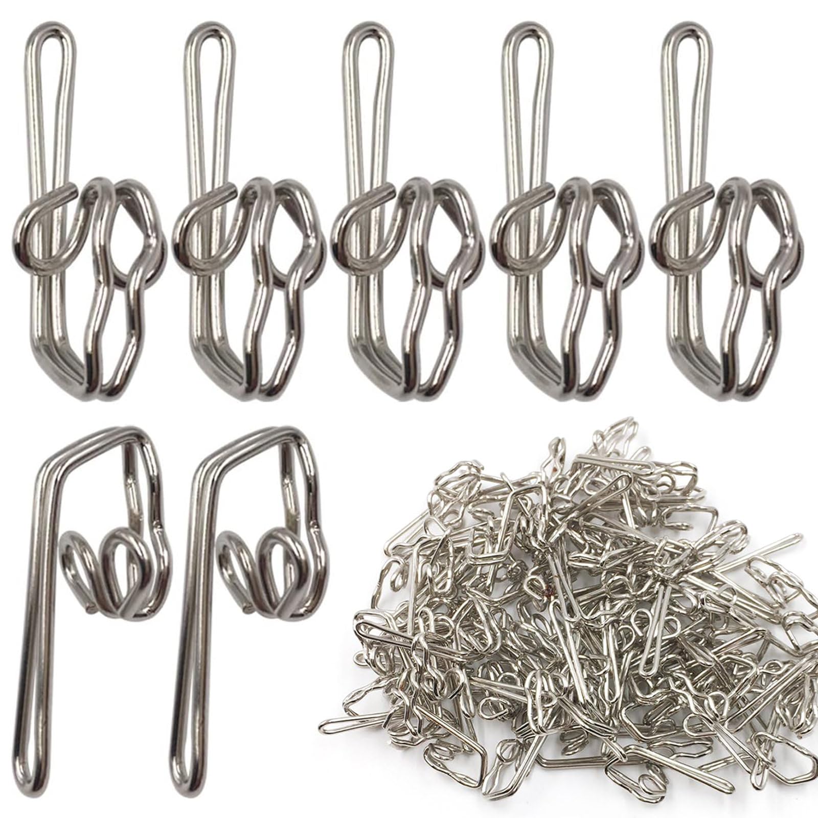 100 Pack Metal Curtain Header Tape Drapery Hooks, Silver