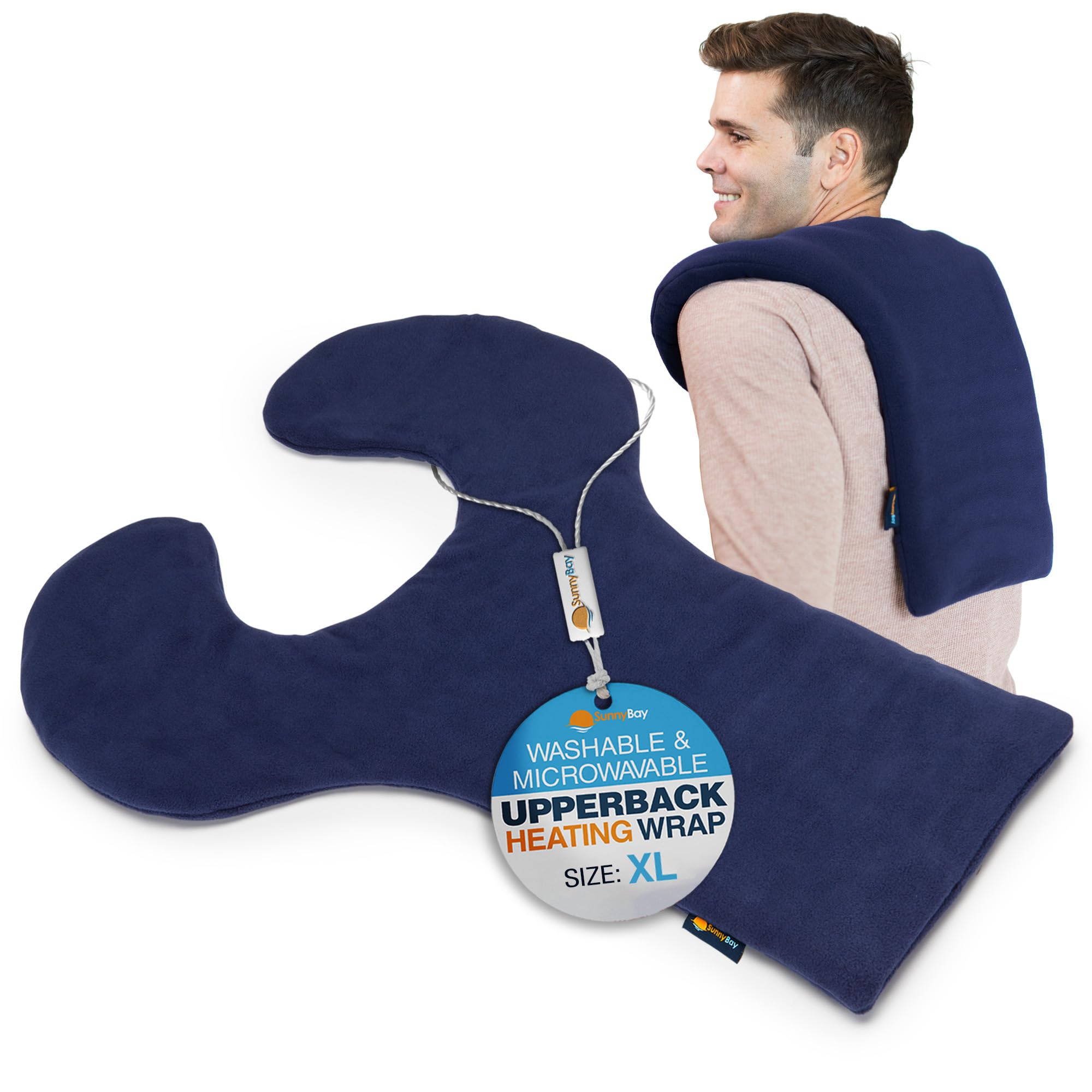 Photo 1 of SunnyBay Shoulder and Upper Back Heating Pad, Microwavable Heated Neck and Shoulder Wrap, Weighted Moist Pain Relief Pack with Washable Cover and Flax Seed Filling, Extra Large, Midnight Blue