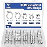 Hose Clamps, Small Worm Gear Hose Clamp Kit, Stainless Steel Worm Gear Hose Clamps for Radiator, Heater, 1 inch, 3/8 inch, 1/